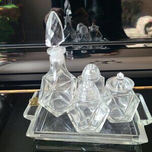 Art Deco crystal handmade Czechoslovakia Belfor cruet set salt pepper shaker